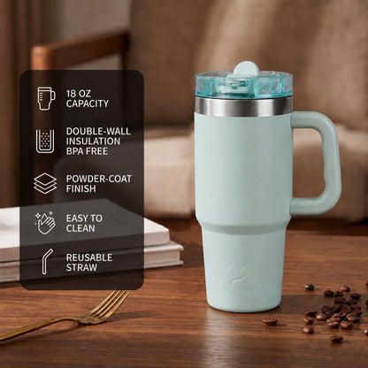Ozark Trail 30 oz Stainless Steel Insulated Travel Tumbler with Handle and Flip Straw Lid, Rose Shimmer